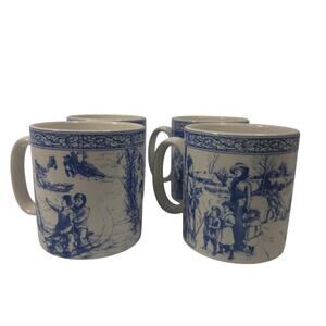 Spode Blue Room Victorian Christmas Mugs Set of 4 #2-5 Blue White England Vtg